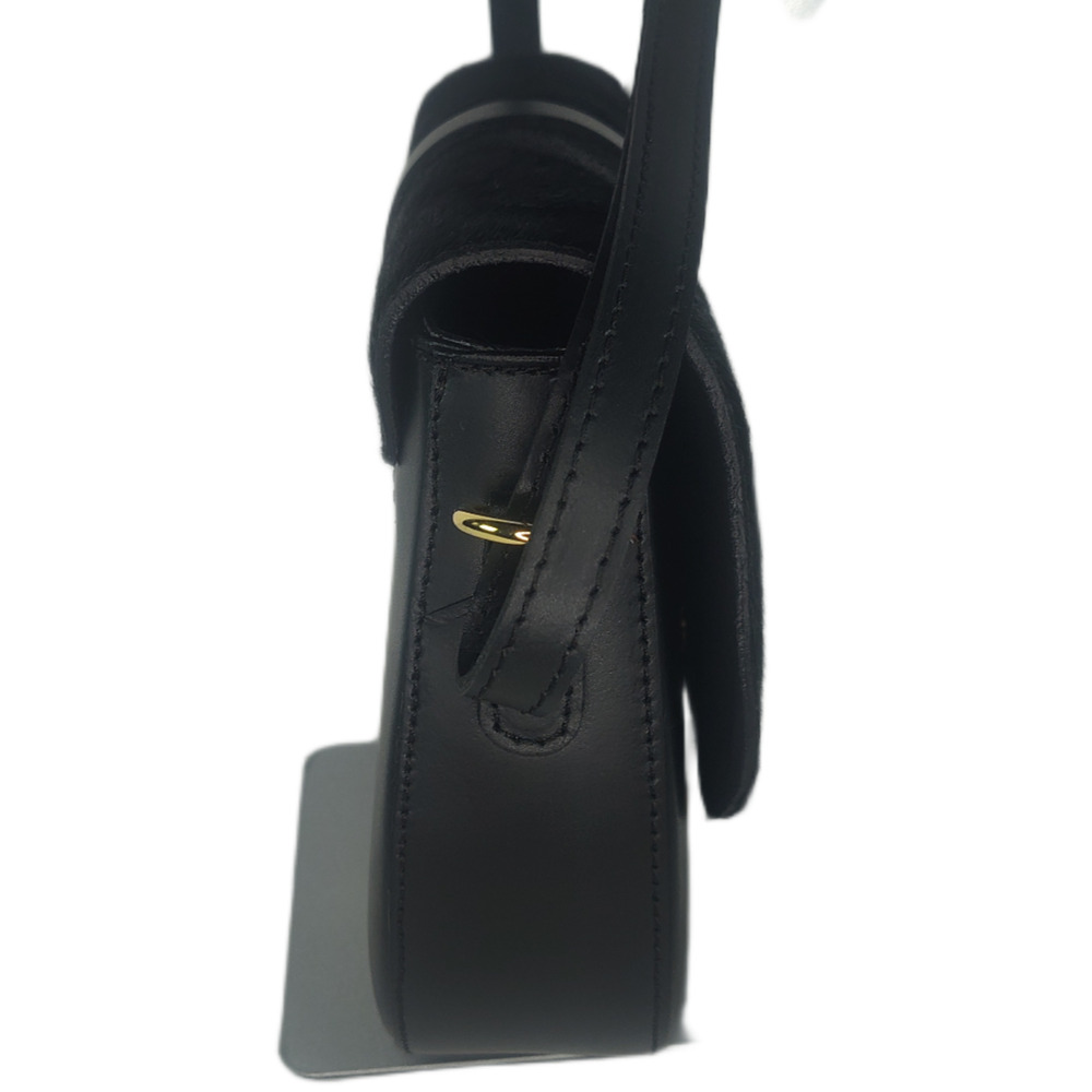 Charlie Leather Mack Black Leather & Black Fur Small Half Moon Crossbody Bag-NWT - Picture 6 of 12